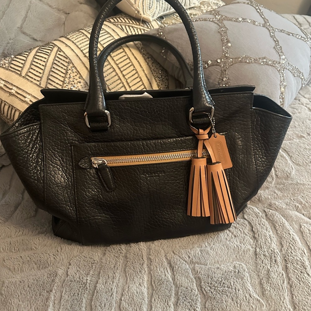 Black Leather Handbag with Tan Accents